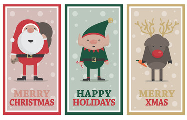 Christmas banners with Santa, Elf and Reindeer