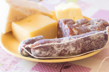 plate of Italian meats and cheeses