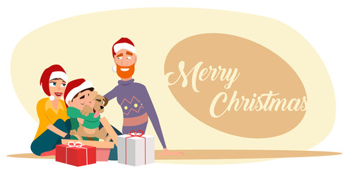 Happy family. Parents got the dog for Christmas.