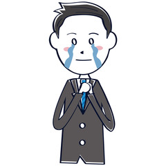 かわいい　さわやかビジネスマン　線画　短髪黒髪 上半身　泣く