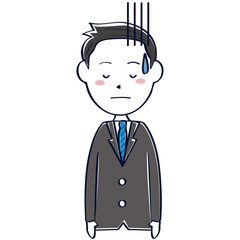 かわいい　さわやかビジネスマン　線画　短髪黒髪 上半身　ショック