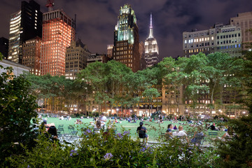 Bryant Park in New York City illuminated at night
