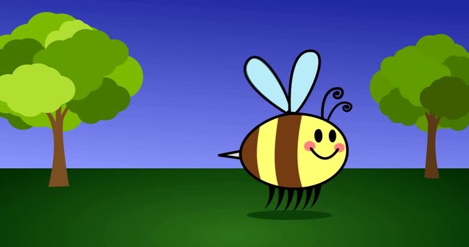 Dicke Biene oder Hummel fliegt in Cartoon für Kinder durch die Natur Animation Video