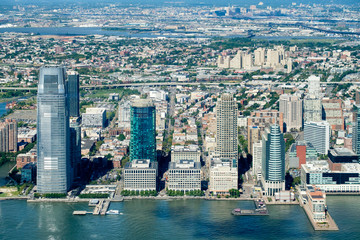 Aerial view of Jersey City in New Jersey on a beautiful day