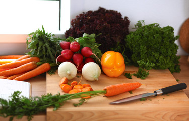 Vegetables on the desk in a kitchen
