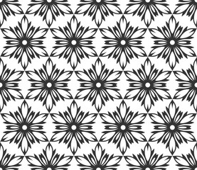 Monochrome geometric seamless pattern. Black and white ethnic, arabic, islam ornament. Modern repeat hexagonal tiles. Vector seamless pattern for wallpaper, fill, web page background, surface textures