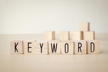 Keyword word on wooden cubes background