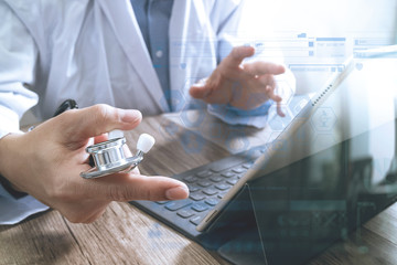 smart medical doctor hand working with smart phone,digital table