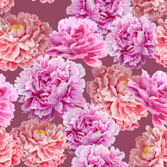 Floral seamless pattern. Flowers bright texture. Background with pink peonies.