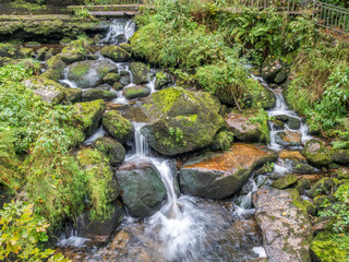 Triberg waterfalls and surrounding forest in Schwarzwald (Black forest), interesting place for hiking, in autumn season