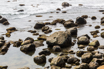 Rocks and boulders at the Point Loma tidepools in San Diego, California.