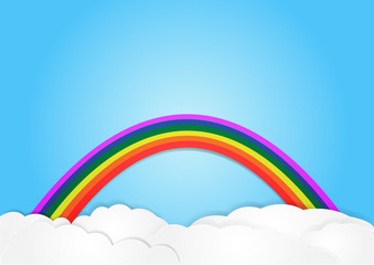 rainbow on cloud, vector, copy space for text, illustration, paper art and origami style, children book cover