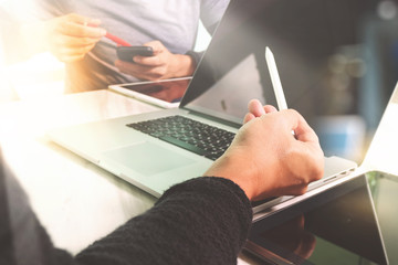 Business team meeting present. Photo professional investor worki