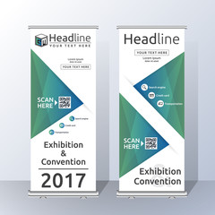 Vertical Roll Up Banner Template Design for Announce and Advertising. Abstract Green and White Layout Template.  Vector illustration