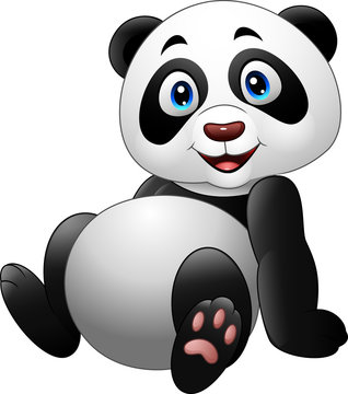 Cartoon funny panda sitting isolated on white background