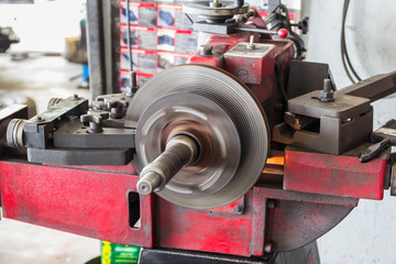 disk brake machine working to rebuild surface