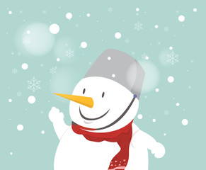 Merry christmas greeting card snowman.