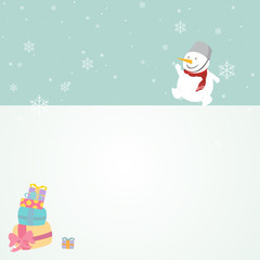 Merry christmas greeting card.Snowman with copy space.