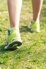 jogging, leg Female athletes in running shoes, start