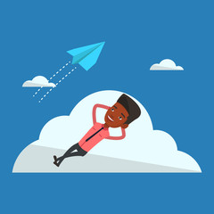 Businessman lying on cloud vector illustration.