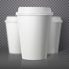 Vector Coffee Cup. Photorealistic Vector EPS10 Paper Coffee Cup Mockup Set. Take Out White Coffee Template