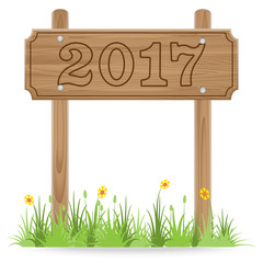 Number 2017 on Wooden signpost