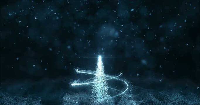 Animated Blue Christmas Fir Tree Star background bokeh snowfall 4k resolution