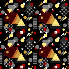 Abstract seamless pattern in postmodern Memphis Style white black red beige