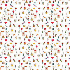 Seamless pattern color Happy Birthday signs and symbols 