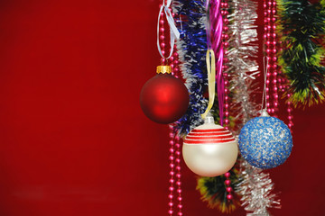 Christmas decorations against lights background .