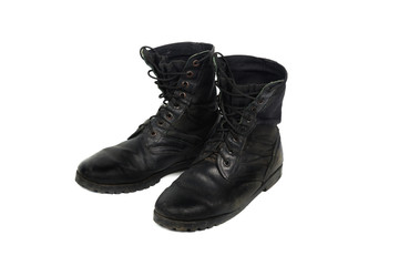 Black combat men boot, isolated on white background
