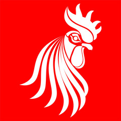 White rooster on a red background