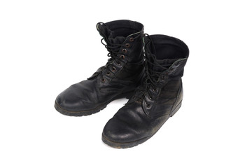 Black combat men boot, isolated on white background