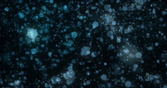 Motion background falling defocused blue bokeh lights snow loop 4k