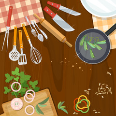 Creative cooking kitchenware top view table cook, kitchenware