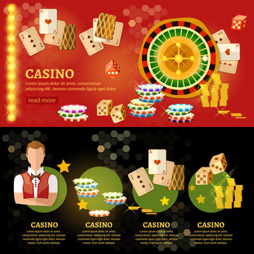 Casino infographic, playing cards baccarat table play casino