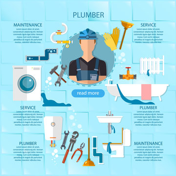 Professional plumber infographic plumbing service