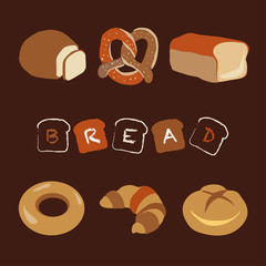 Breads illustration on dark brown background | Food and snack meal