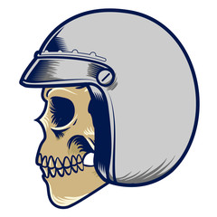 hand drawn vintage skull using classic helmet for racing logo image