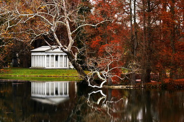 mausoleum in fall reflection