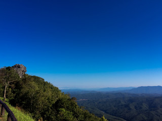 Mountain with trees and Clearly blue sky.