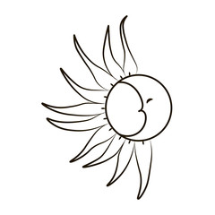 Sketch of the moon and sun on a white background. Tattoo, vector illustration.