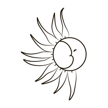 Sketch of the moon and sun on a white background. Tattoo, vector illustration.