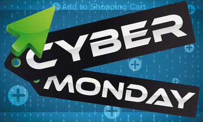 Pointer with Price Tags and Digital Design for Cyber Monday, Vector Illustration