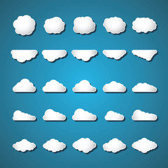 White clouds set on blue background in cartoon style