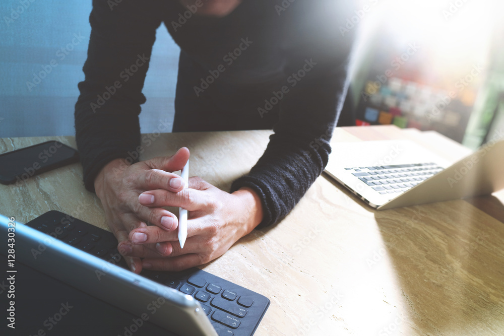 Aufkleber Website designer working digital tablet dock keyboard and comput