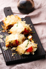 Roasted vegetables  strudel .selective focus.