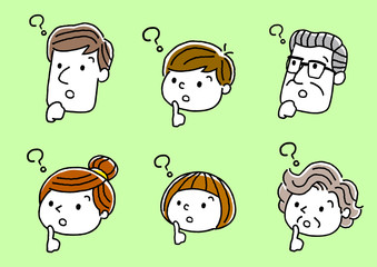 顔、表情 ： 考える、疑問
