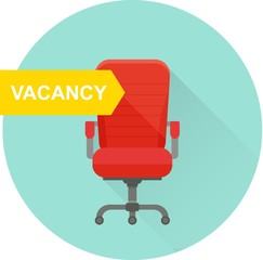 Office chair with vacant sign. Flat style vector illustration.