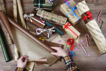 hand gift wrapping paper for the holiday Christmas